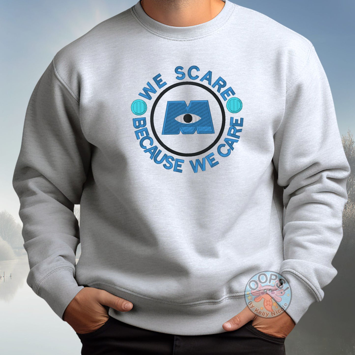 Embroidered Monster's Inc "We Scare because We Care" Unisex Pullover