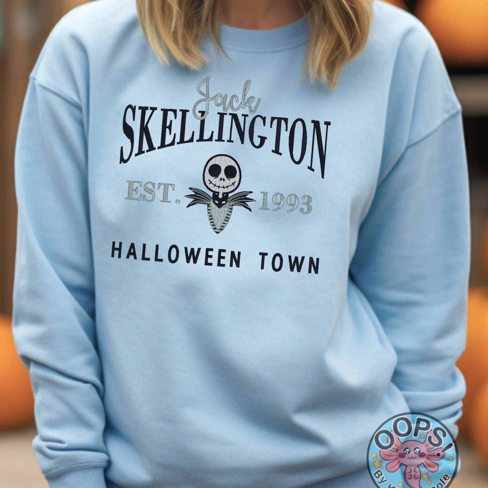 DISNEY “JACK SKELLINGTON HALLOWEENTOWN” Embroidered Heavyweight Unisex Sweatshirt in BLUE.  Shop online today to get yours at HTTPS://OOPSBYKELLYNICOLE.COM 