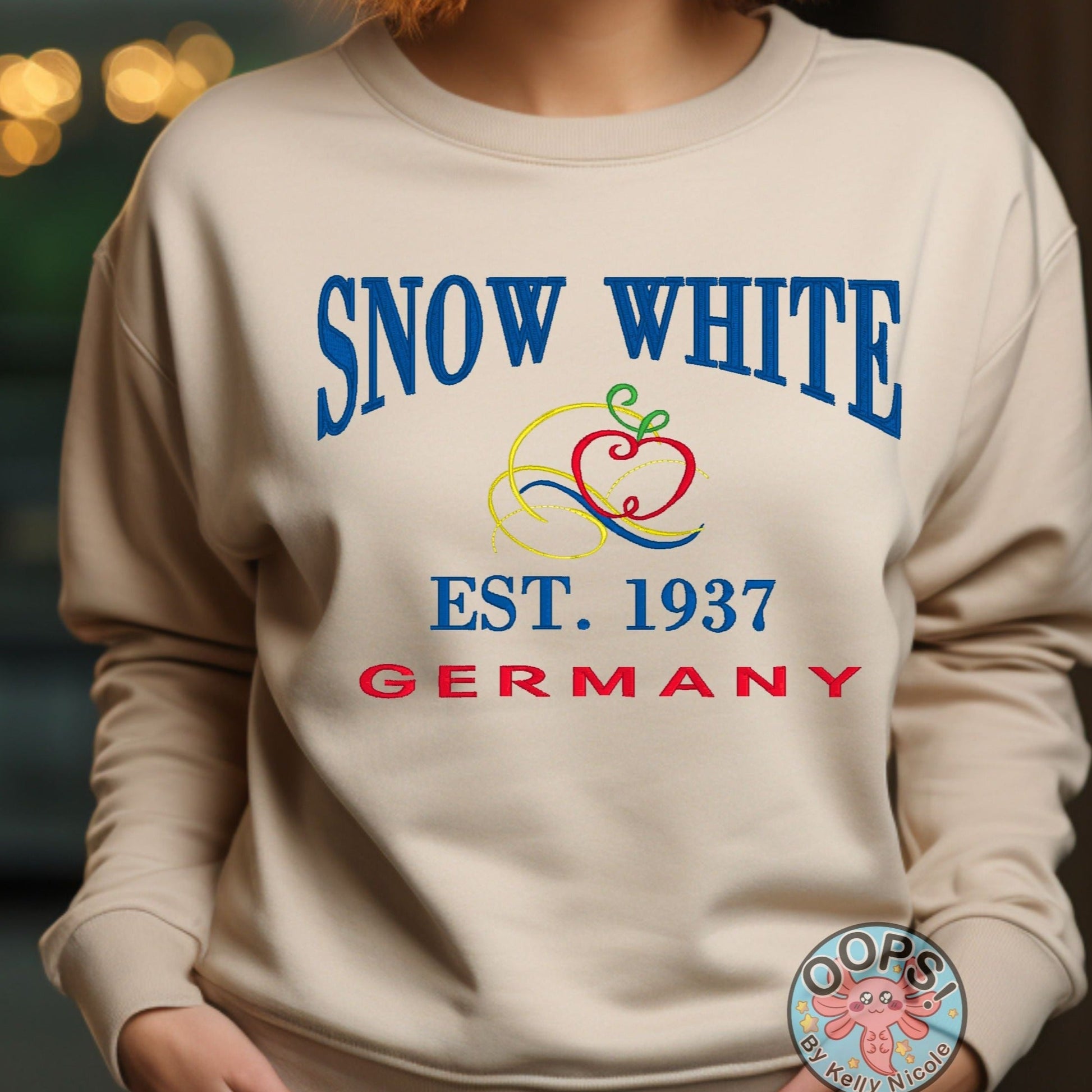 “SNOW WHITE”  Disney Princess  Embroidered  Heavyweight Unisex Sweatshirt in SAND.  Shop online today to get yours at HTTPS://OOPSBYKELLYNICOLE.COM 