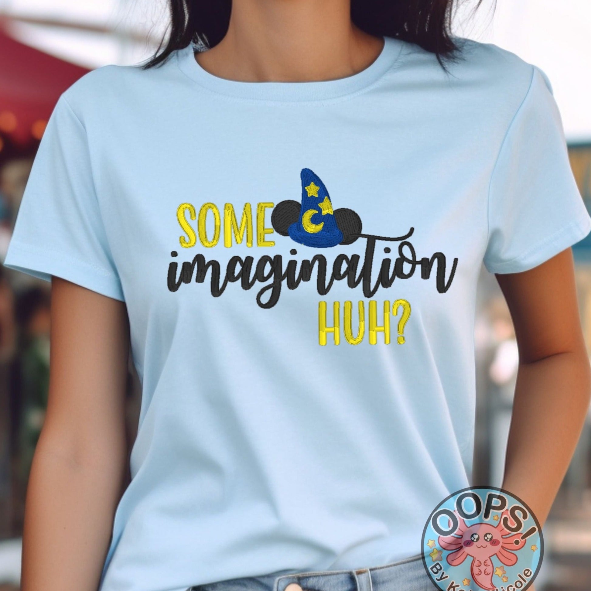 DISNEY Mickey Mouse “SOME IMAGINATION” Fantasmic Inspirational Embroidered Heavyweight Unisex Comfort Colors T-shirt iN BLUE. Shop online today to get yours at HTTPS://OOPSBYKELLYNICOLE.COM 