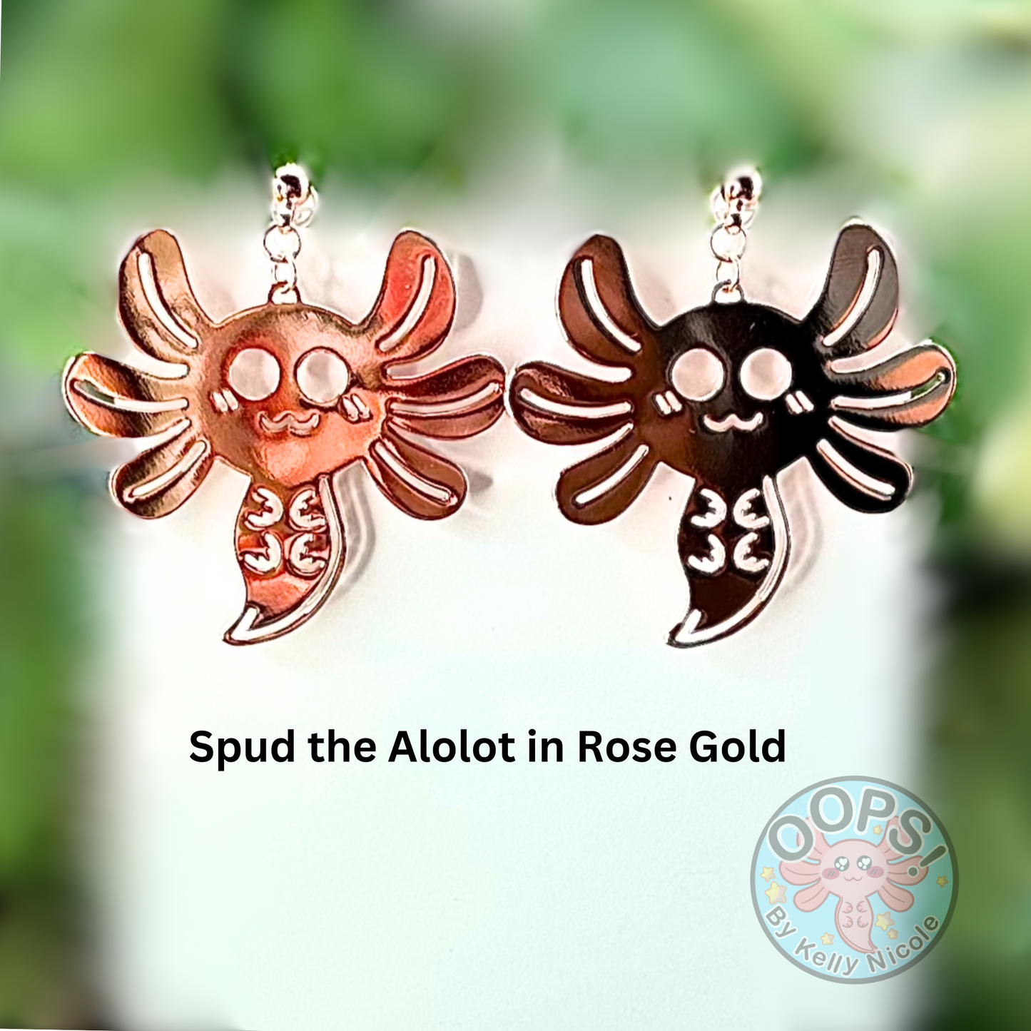 Rose Gold Spud the Axolotl Earrings  Statement Jewelry for Daily wear, Work, Play, Party or memorable Gift