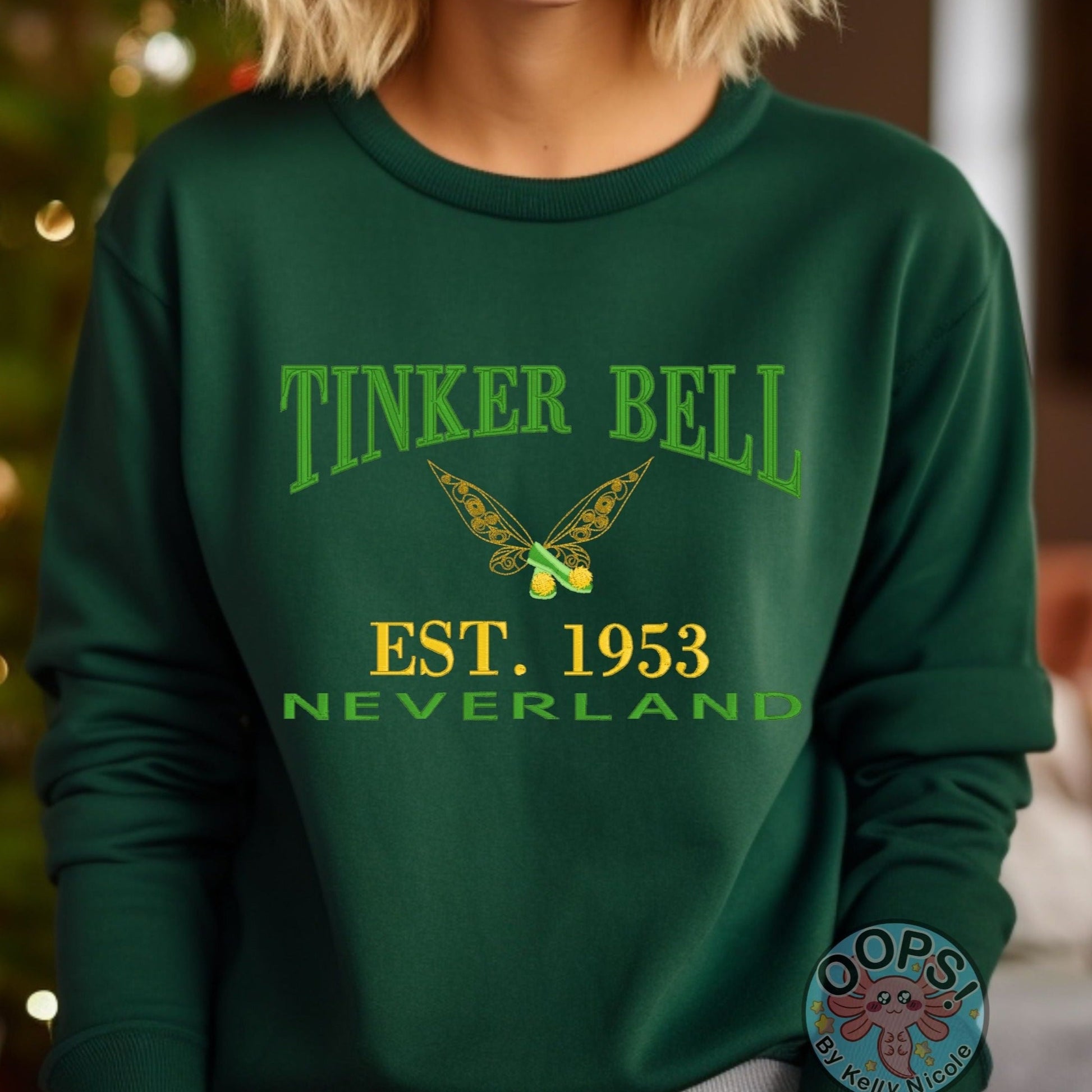  Tinkerbell Disney inspired Peter Pan Shirt  Embroidered Heavyweight Unisex Sweatshirt in Forrest Green.  Shop online today to get yours at HTTPS://OOPSBYKELLYNICOLE.COM 