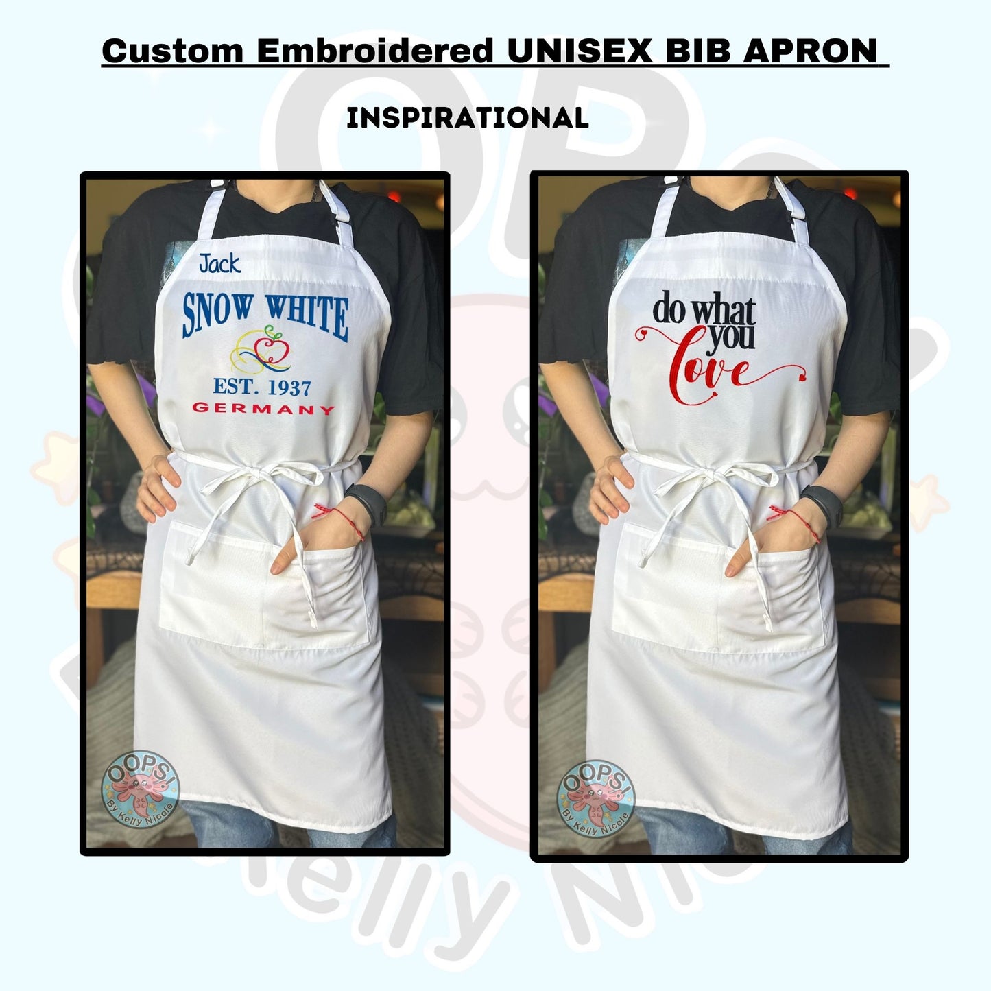 Personalized Custom-Embroidered Unisex Bib-Apron. Perfect personalized gift for self, family and friends