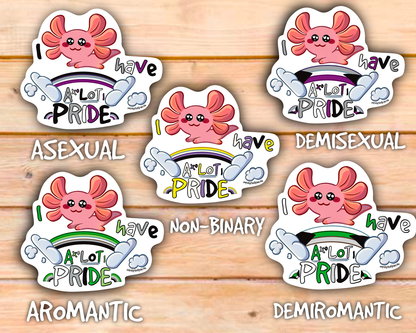 Pegatina del orgullo, pegatina de Axolotl, pegatina del orgullo de Axolotl, I Axolotl Pride, gay, lesbiana, asexual, no binaria, aromática, pansexual, orgullo