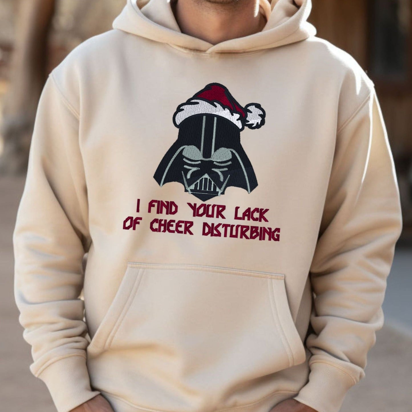 DISNEY HOLIDAY STAR WARS humorous Embroidered Heavyweight Unisex Hoodie in SAND.  Shop online today to get yours at HTTPS://OOPSBYKELLYNICOLE.COM 