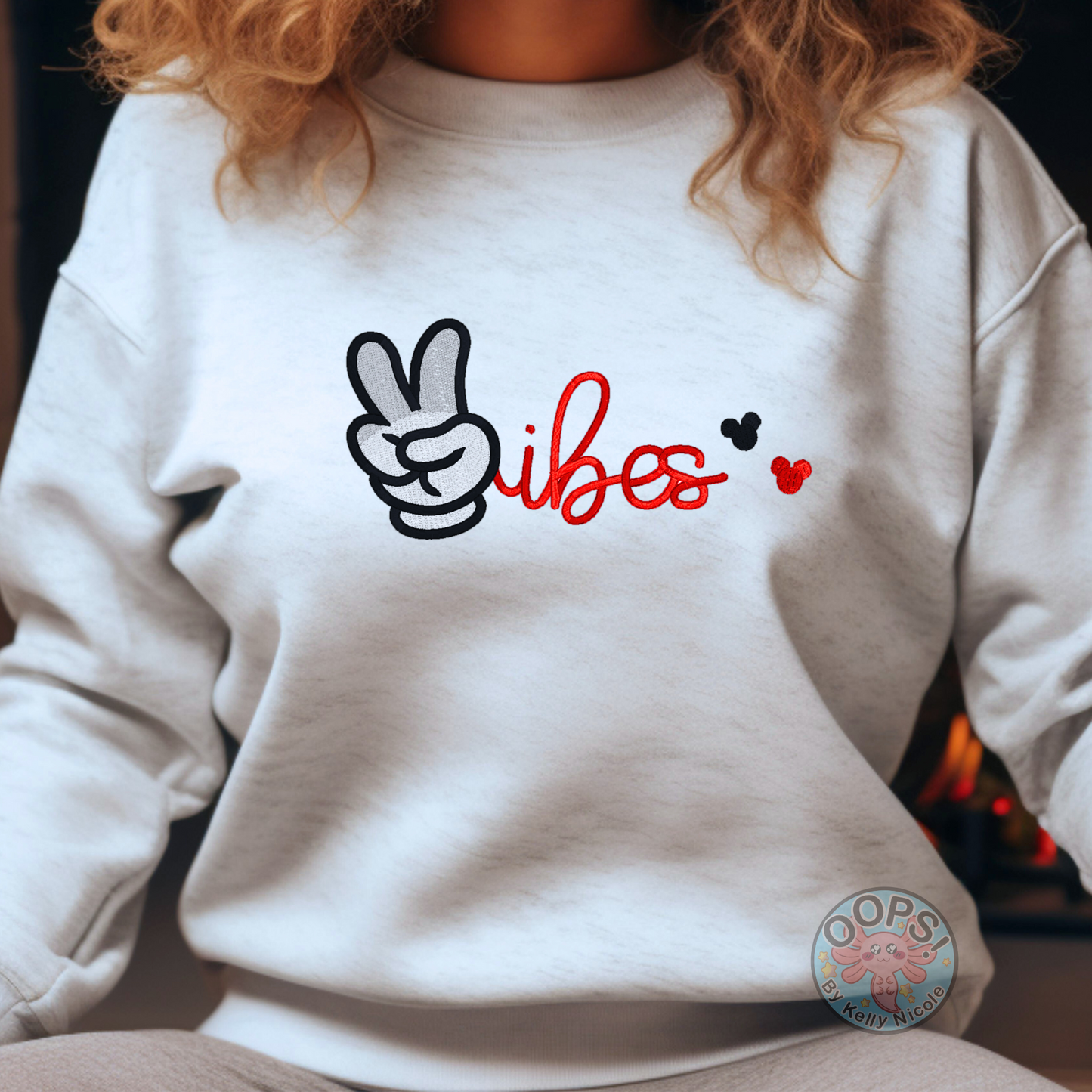 DISNEY “Mickey Mouse Peace Vibes” Embroidered Heavyweight Unisex Sweatshirt in ASH  Shop online today to get yours at HTTPS://OOPSBYKELLYNICOLE.COM 