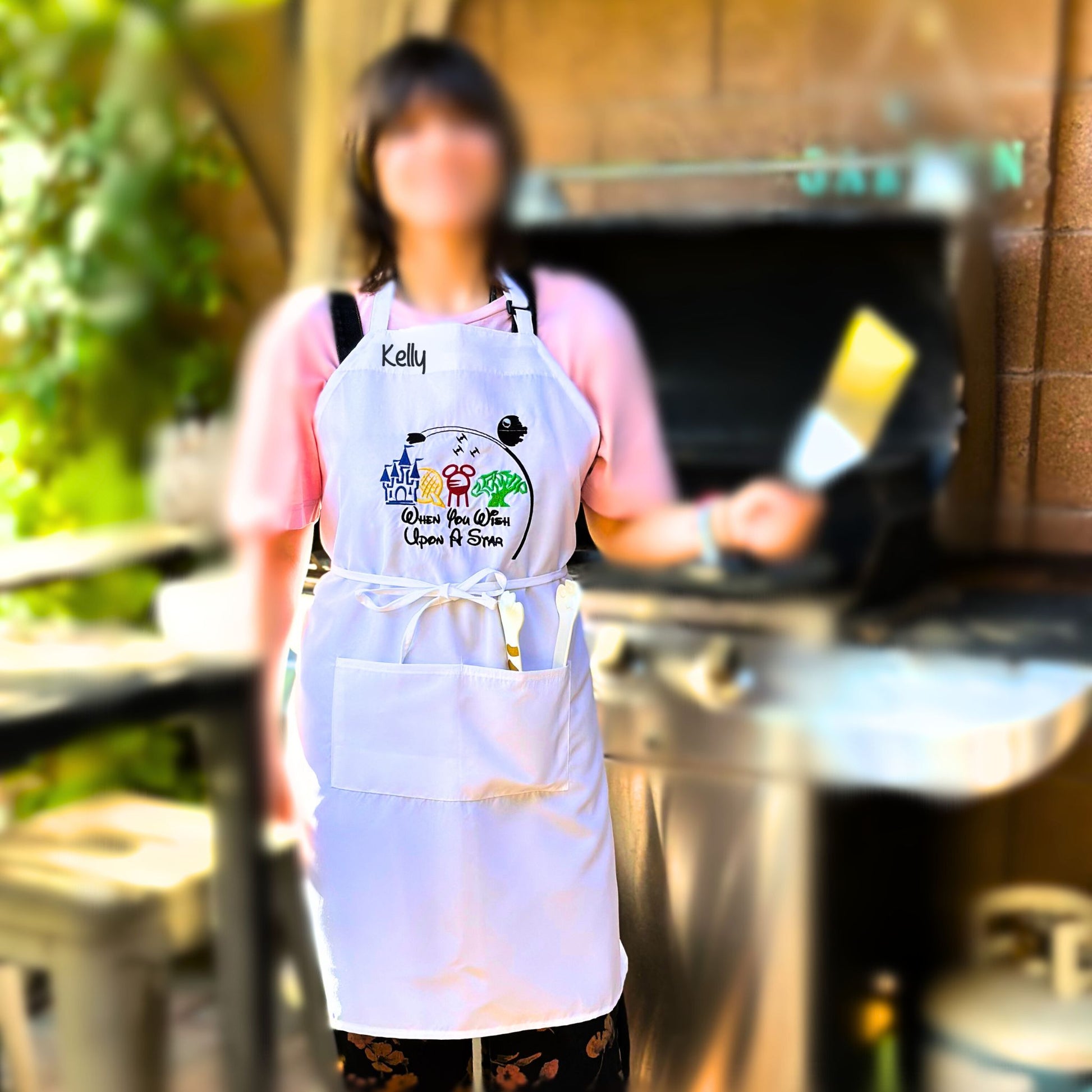 The perfect personalized Disney-lover gift for that person who has everything!&nbsp; Our Unisex Bib-Apron is 100% polyester, stain resistant machine washable fabric.&nbsp; It is fully adjustable with two convenient front pockets for all your essentials.  Order yours today at HTTPS://OOPSBYKELLYNICOLE.COM