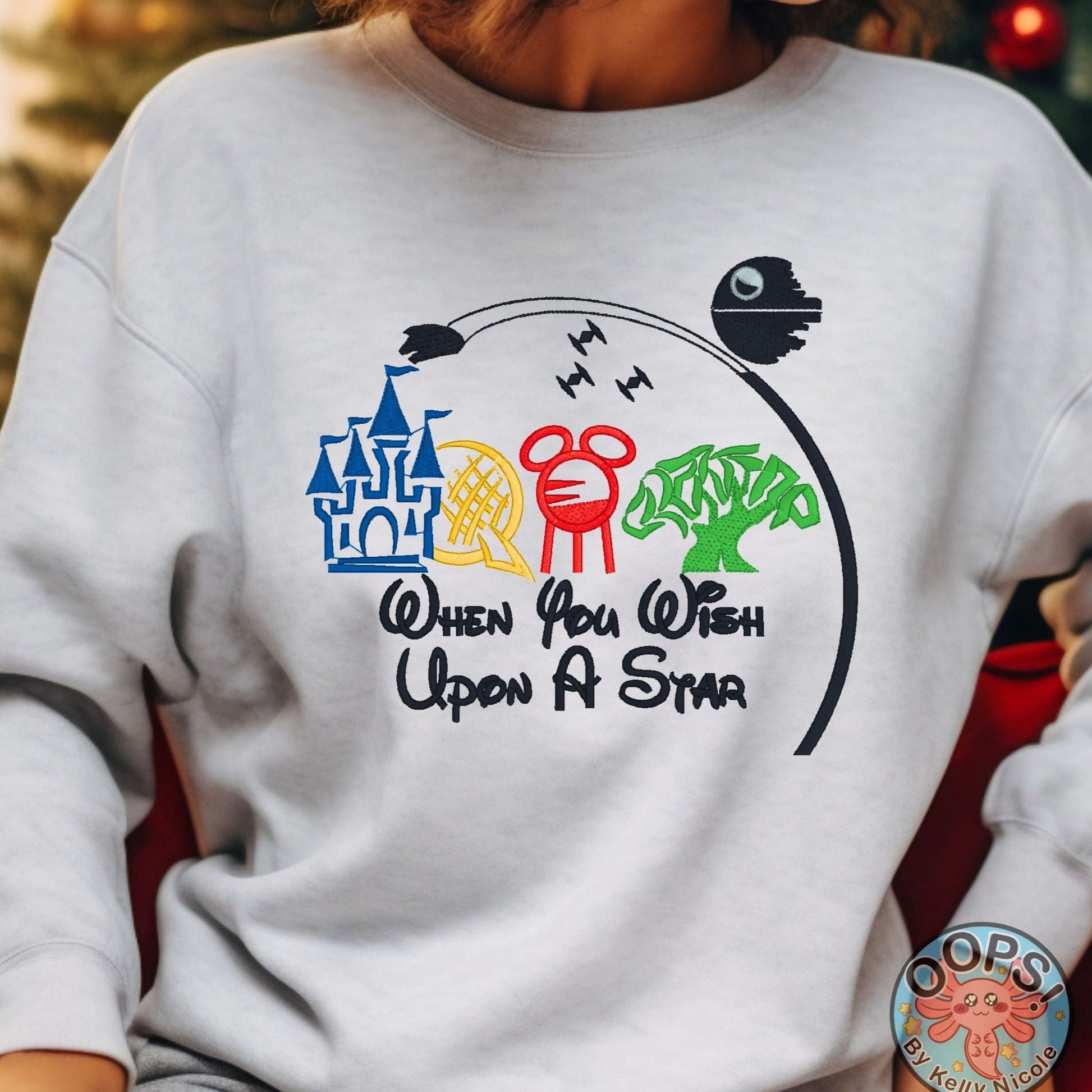 DISNEY Wish Upon A Star Theme Park Embroidered Heavyweight Unisex Sweatshirt in ASH.  Shop online today to get yours at HTTPS://OOPSBYKELLYNICOLE.COM 