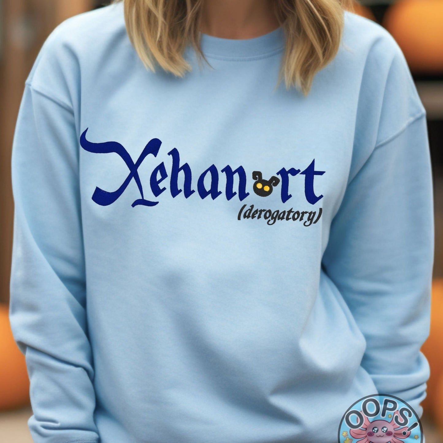 Disney Kingdom Hearts Video Game “XEHANORT (derogatory)” Shirt. Embroidered Heavyweight Unisex Sweatshirt in blue. Shop online today to get yours at HTTPS://OOPSBYKELLYNICOLE.COM