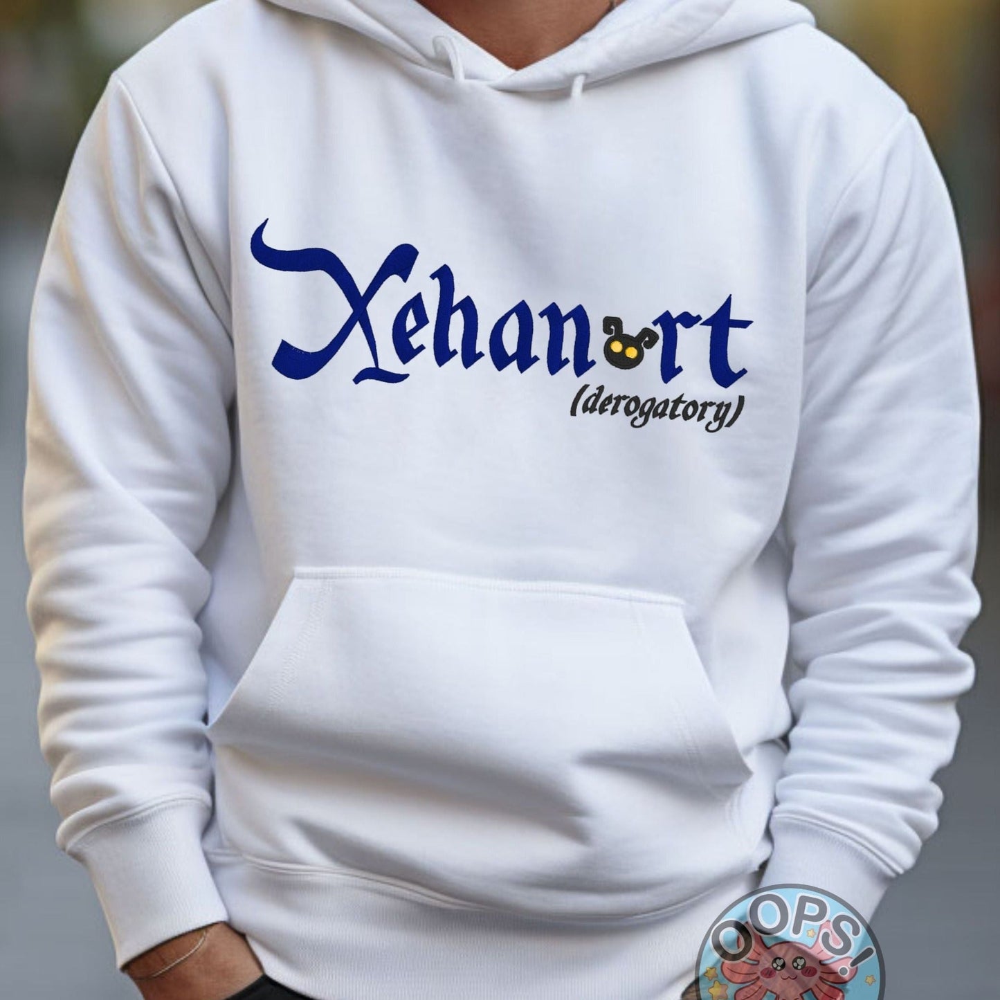 Disney Kingdom Hearts Video Game “XEHANORT (derogatory)” Shirt. Embroidered Heavyweight Unisex Hoodie in white. Shop online today to get yours at HTTPS://OOPSBYKELLYNICOLE.COM