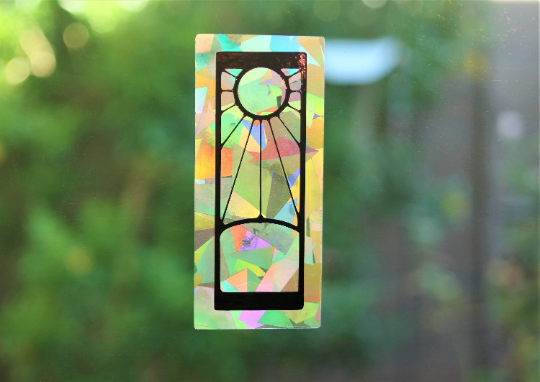 Large Demon killer suncatcher, anime suncatcher, rising sun rainbow maker, hanafuda window cling, hand made