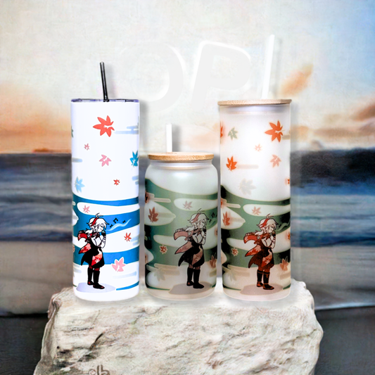 “Kazuha” Genshin Impact Video Game Custom Tumbler.  20 oz, 16 oz Frosted glass or stainless Steel Insulated Coffee Tumbler for daily use or Gift.